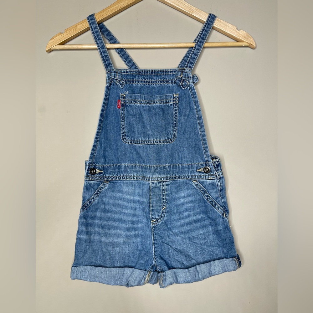 Levi's Denim Shortalls Bib‎ Overall Shorts Blue Girls Size 6x